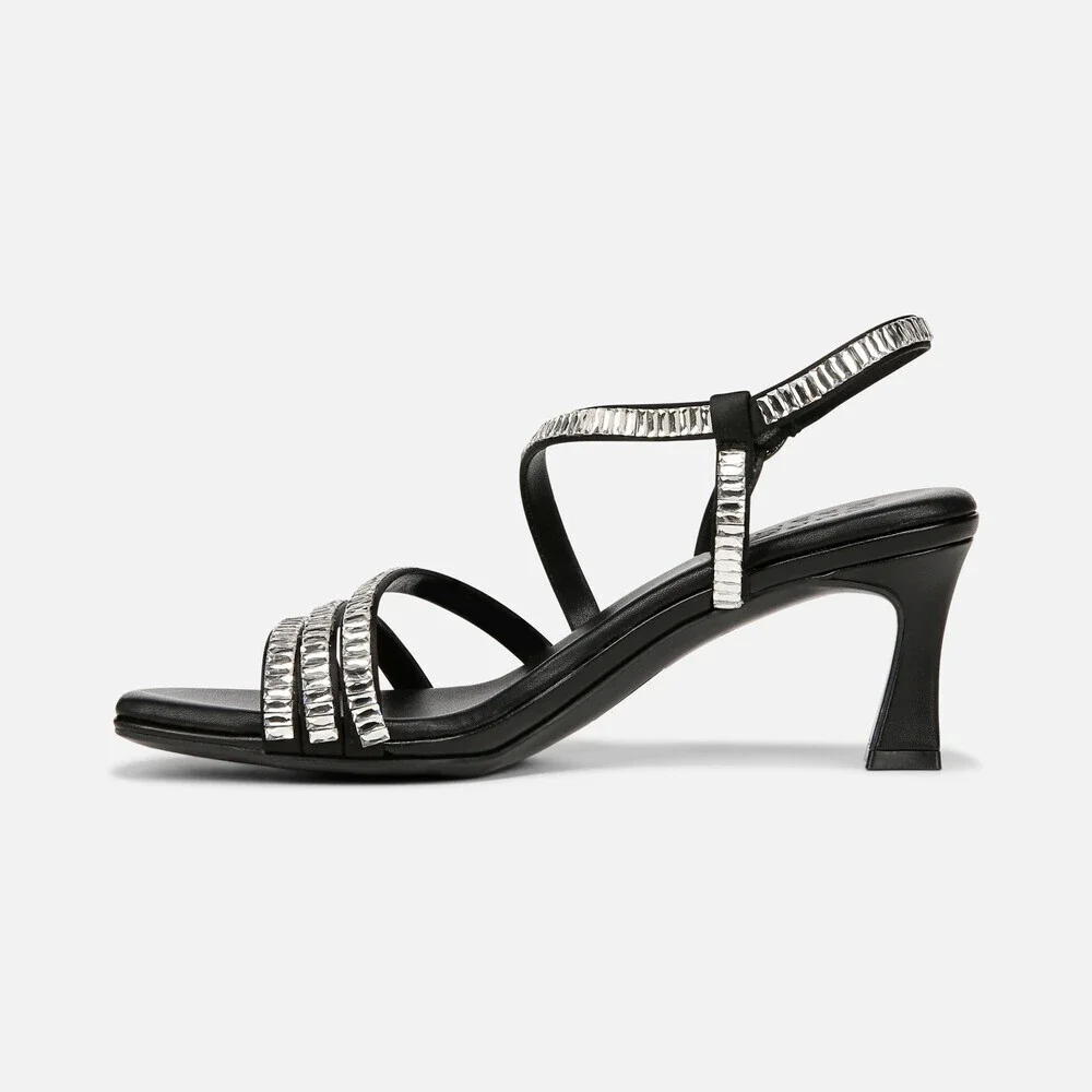 Naturalizer Galaxy 2 Sandals Womens US 6.5W Black Satin Slingback Strap GAL1919